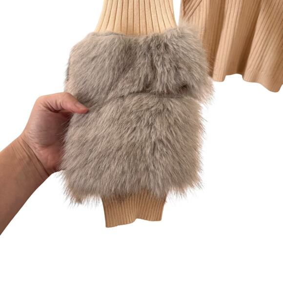 Anthropologie Maeve Faux-Fur Cuff Ribbed Turtleneck Sweater Cream Size S - Picture 7 of 11